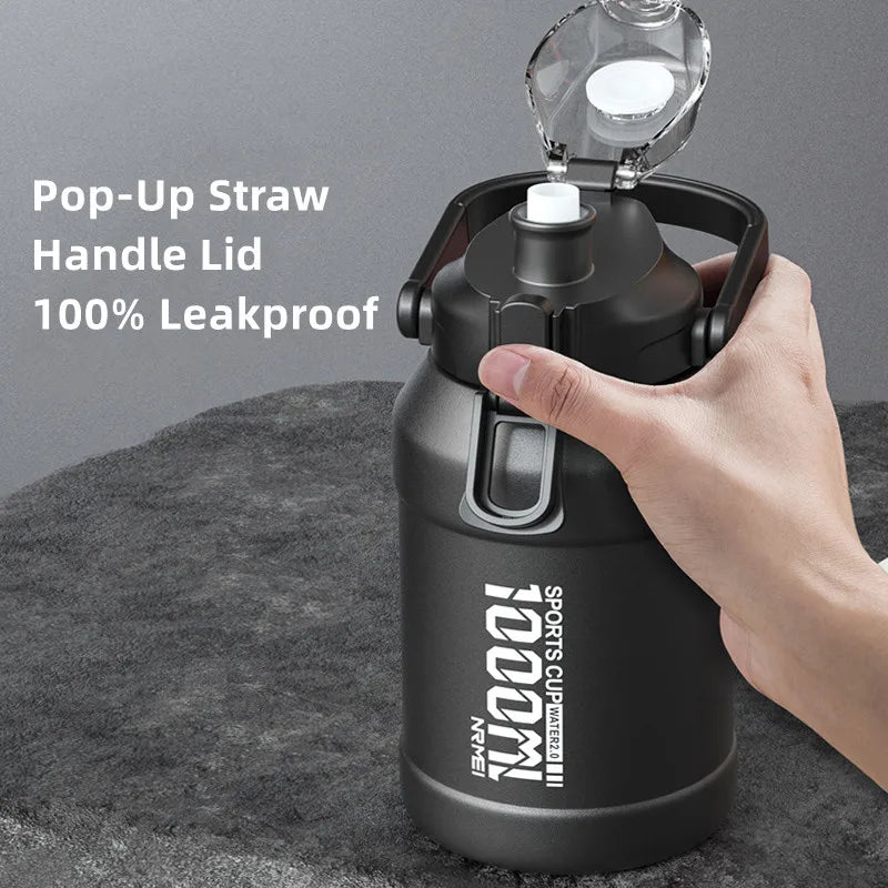2L Water Bottle Thermos Bottle with Removable Straw, Protable Stainless Steel Water Bottle