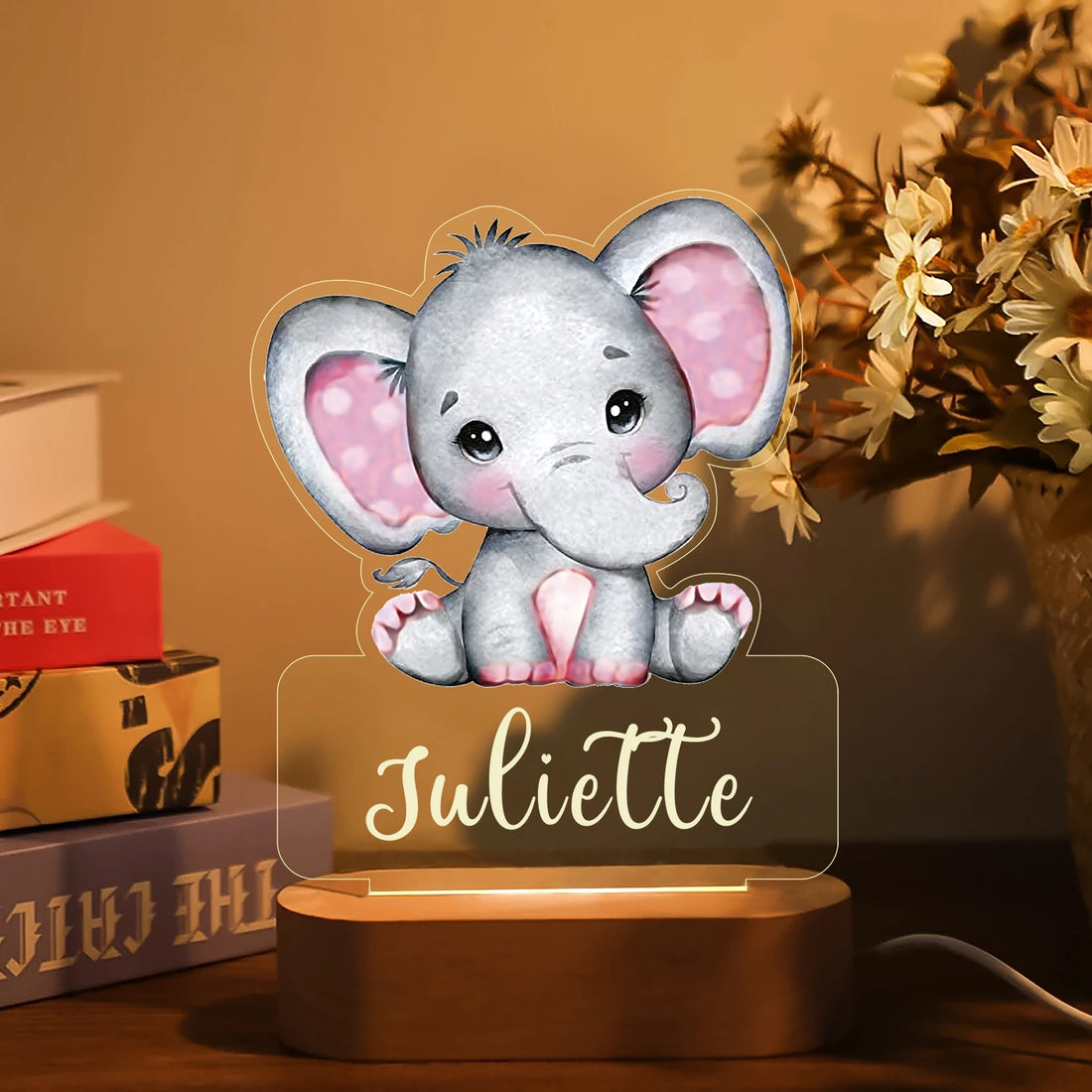 Personalized Children Animal Night Light Custom Name Acrylic Lamp For Baby