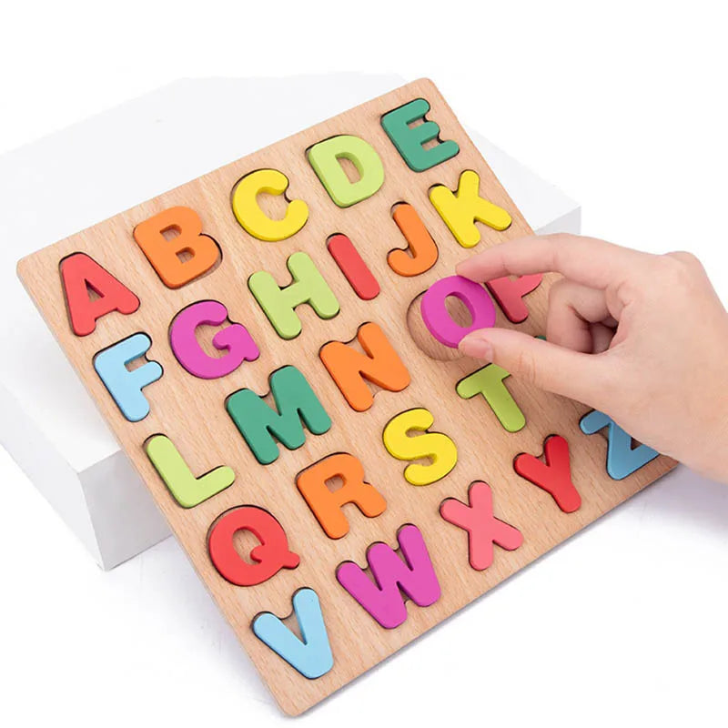 Wooden Puzzle Montessori Toys for Baby 1 2 3 Years Old Kids Alphabet Number Shape